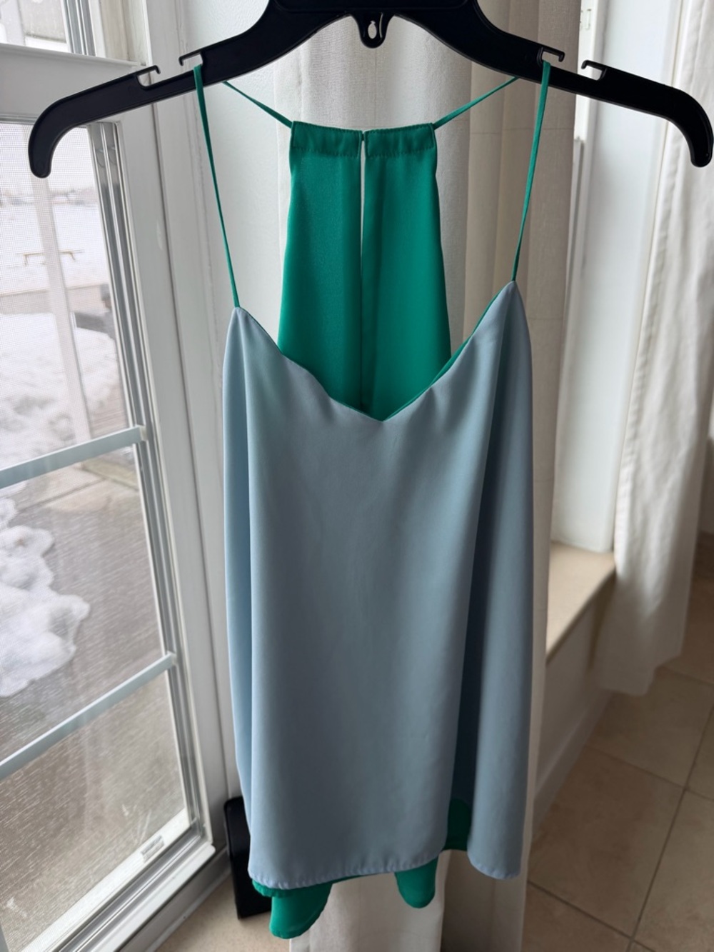 Express Two-Tone Silk Cami in Light Blue and Teal